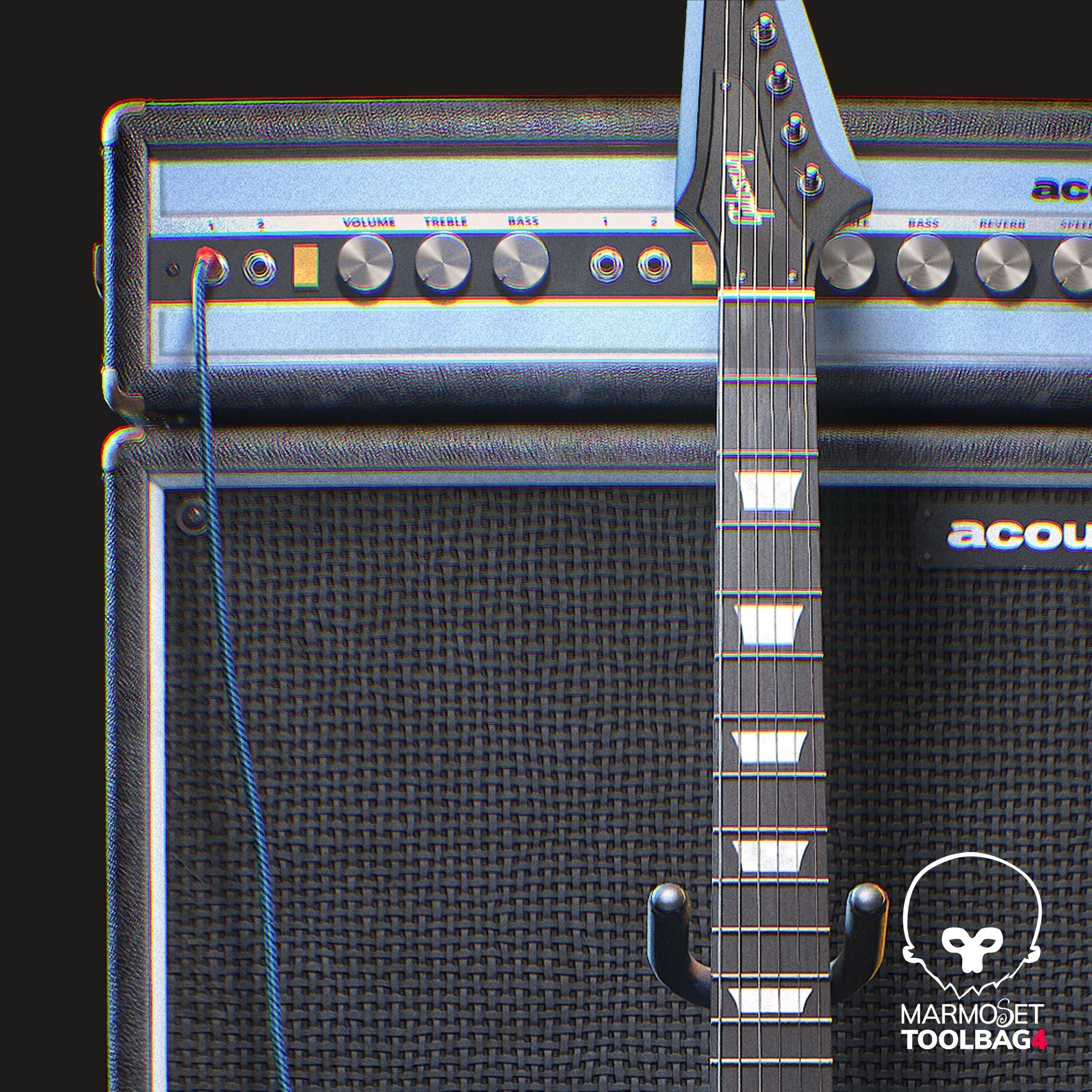 Acoustic 150 Tube Amp and Gibson Firebird electric guitar Low-poly 3D model_4