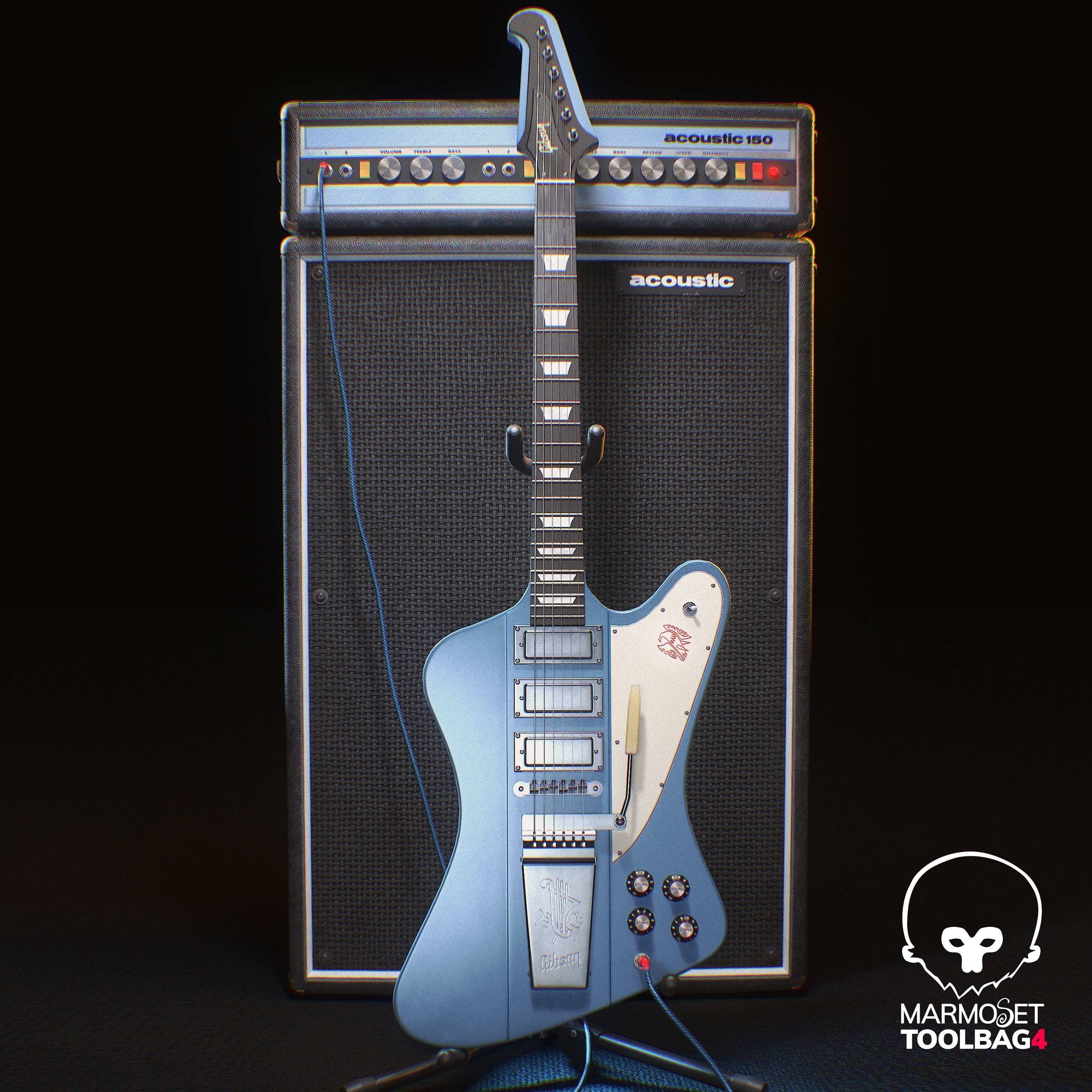 Acoustic 150 Tube Amp and Gibson Firebird electric guitar Low-poly 3D model_2