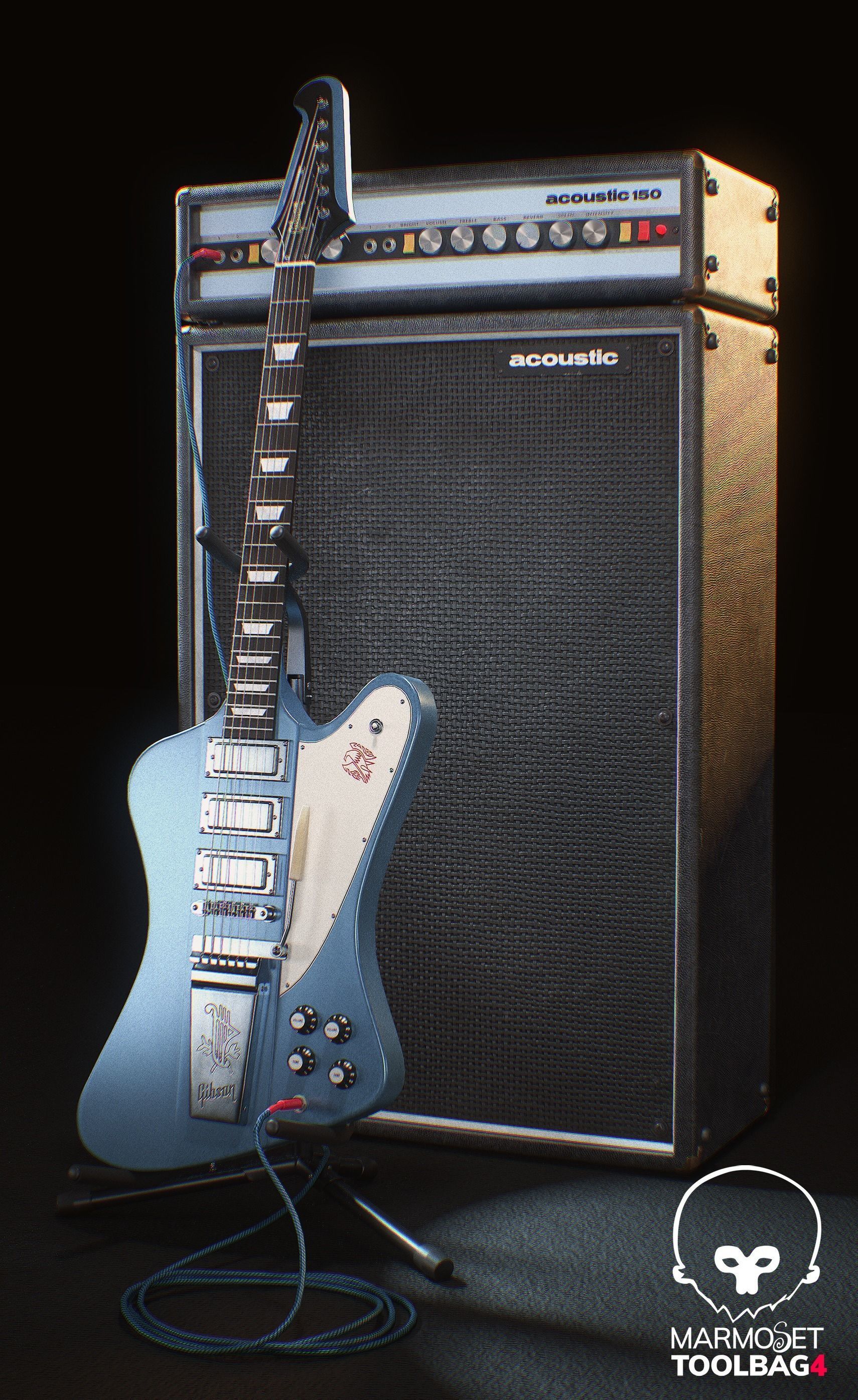 Acoustic 150 Tube Amp and Gibson Firebird electric guitar Low-poly 3D model_5