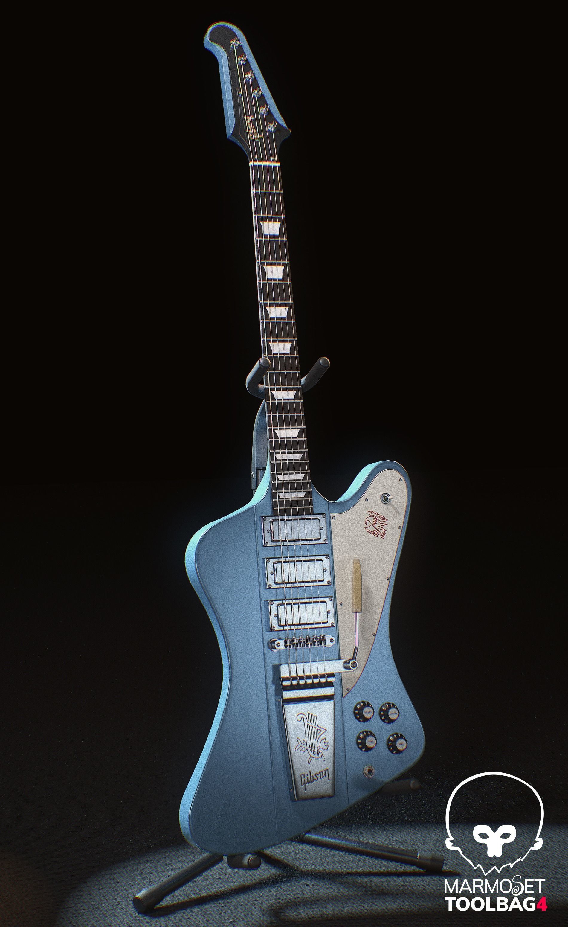 Acoustic 150 Tube Amp and Gibson Firebird electric guitar Low-poly 3D model_13