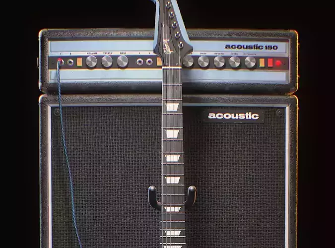 Acoustic 150 Tube Amp and Gibson Firebird electric guitar Low-poly 3D model