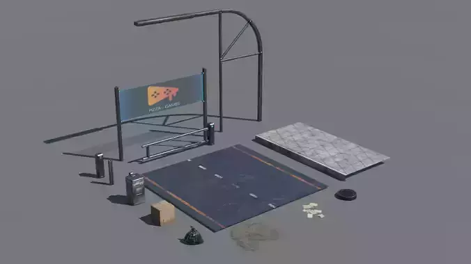 Street retro future props - Asset Pack Low-poly 3D model Street retro future props - Asset Pack Low-poly 3D model