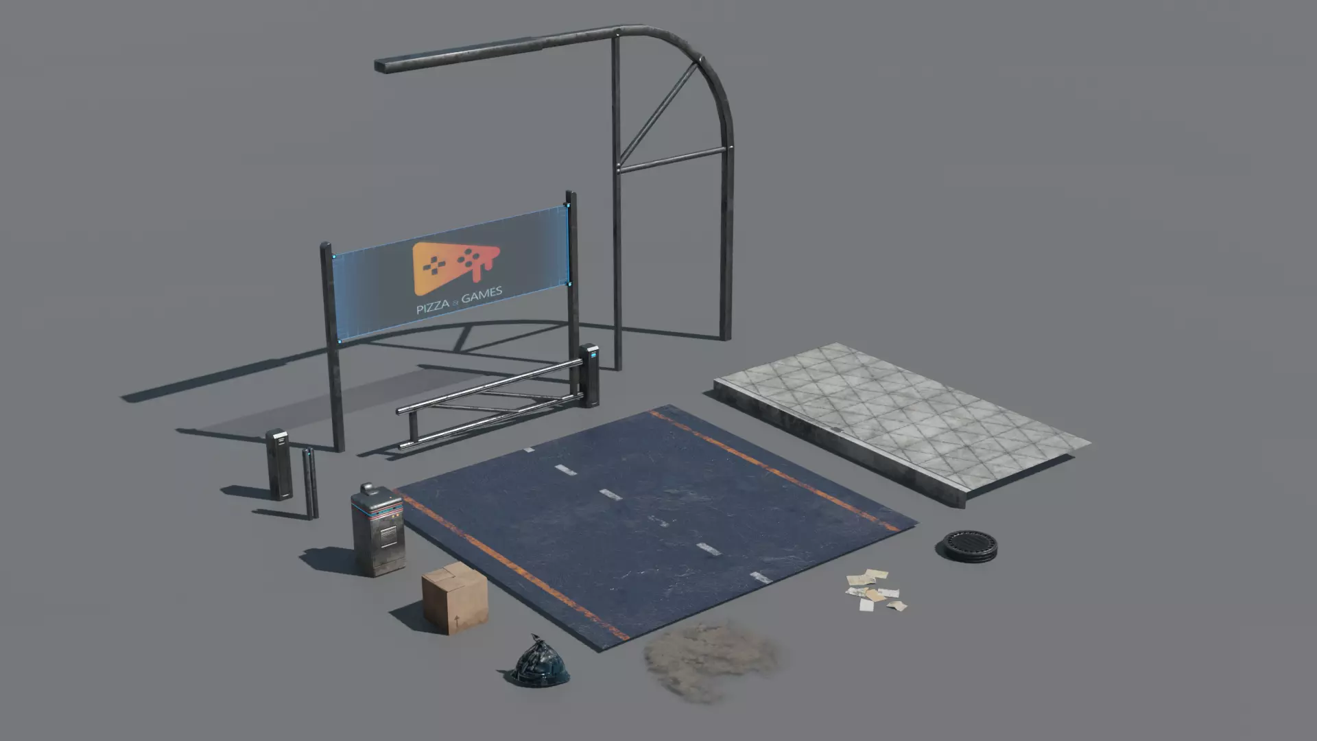 Street retro future props - Asset Pack Low-poly 3D model_0