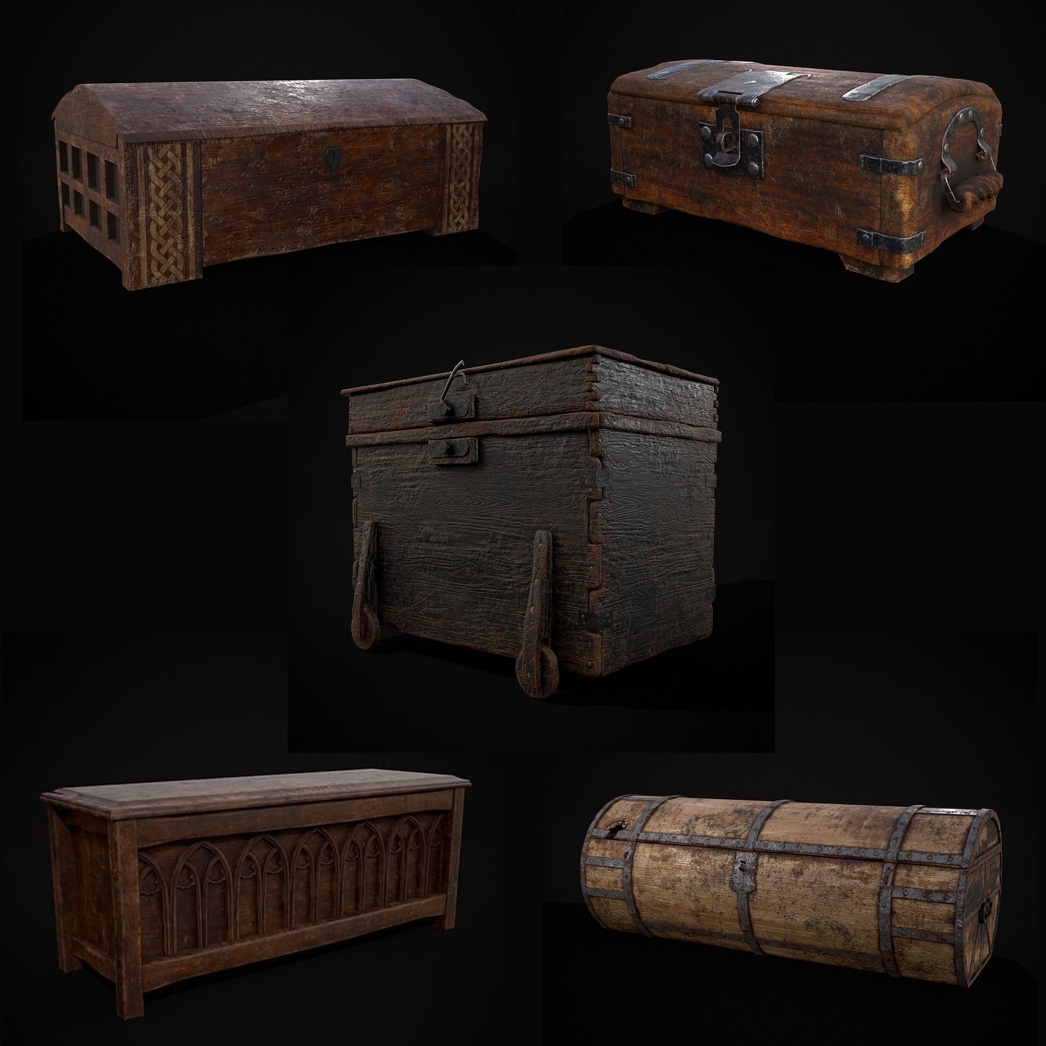 Medieval Chests Pack One 3D Model Collection_7
