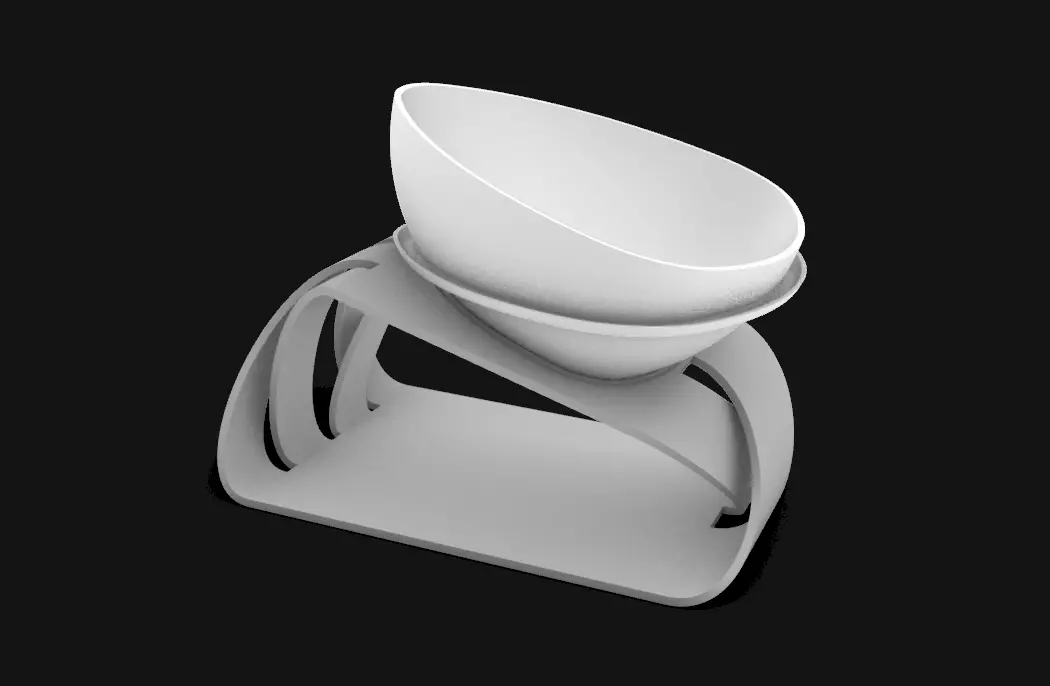 Ergonomic cat bowl pet 3D print model_0