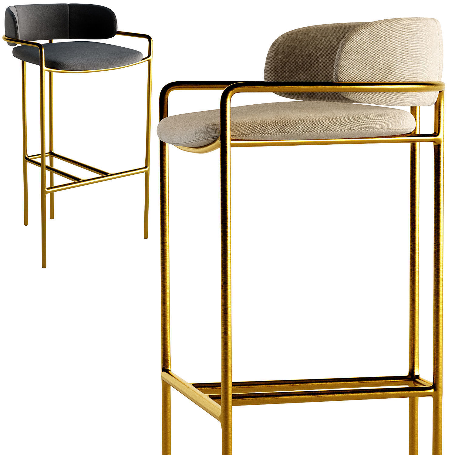 WEST ELM Lenox Velvet Bar Counter Stools 3D model CGTrader