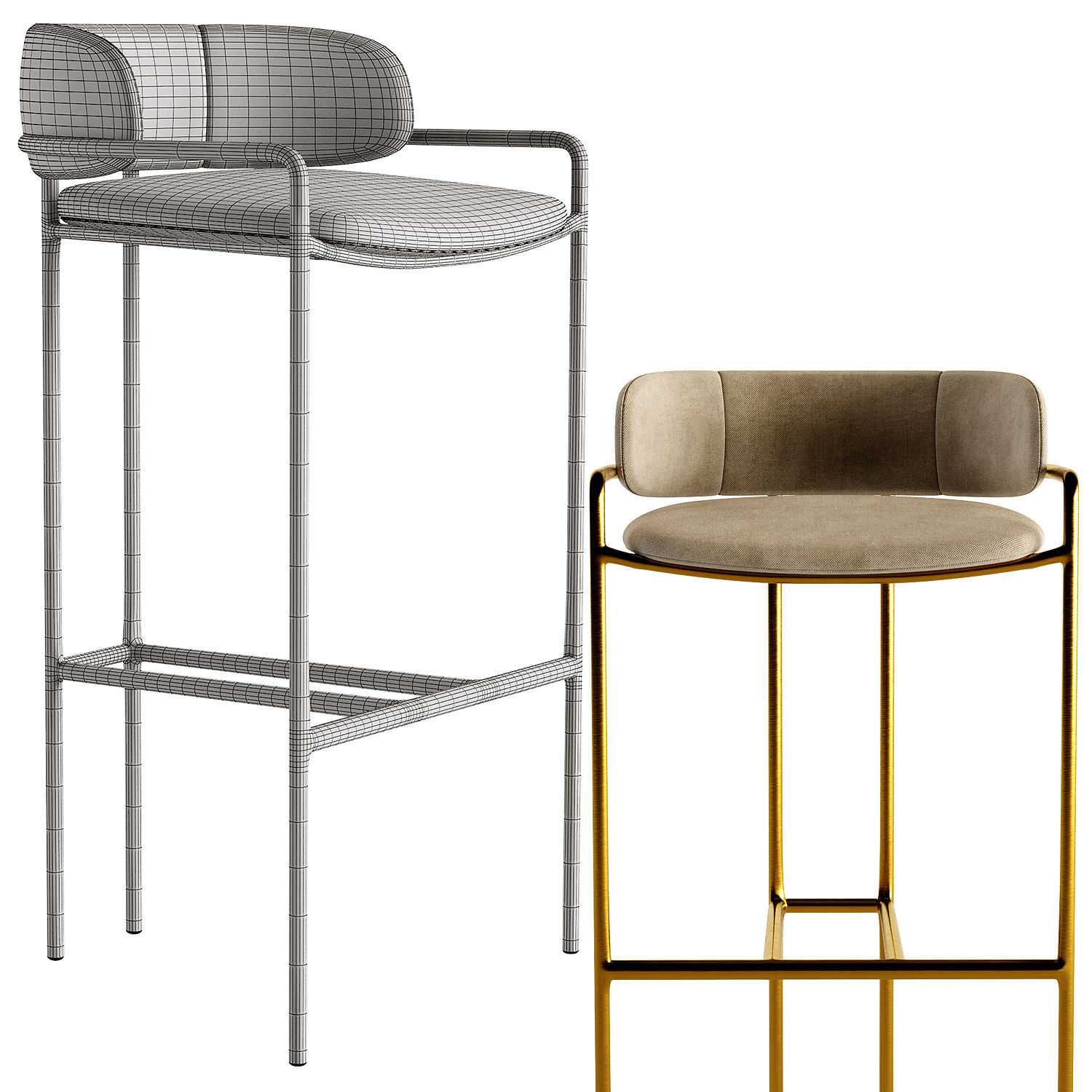 WEST ELM Lenox Velvet Bar Counter Stools 3D model CGTrader