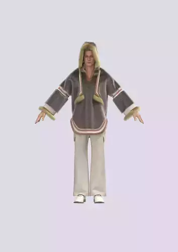 Oversized fur coat hoodie with pants 3D model