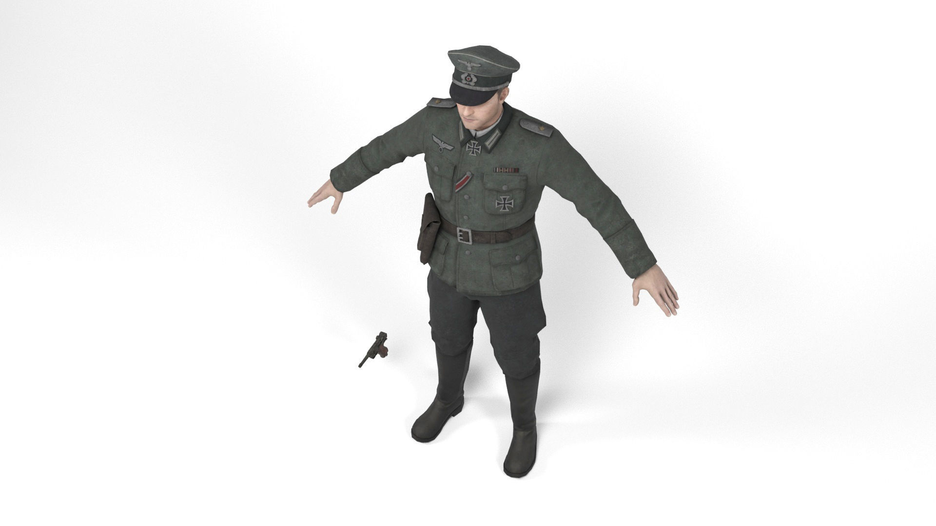 German Officer Low-poly 3D model_5