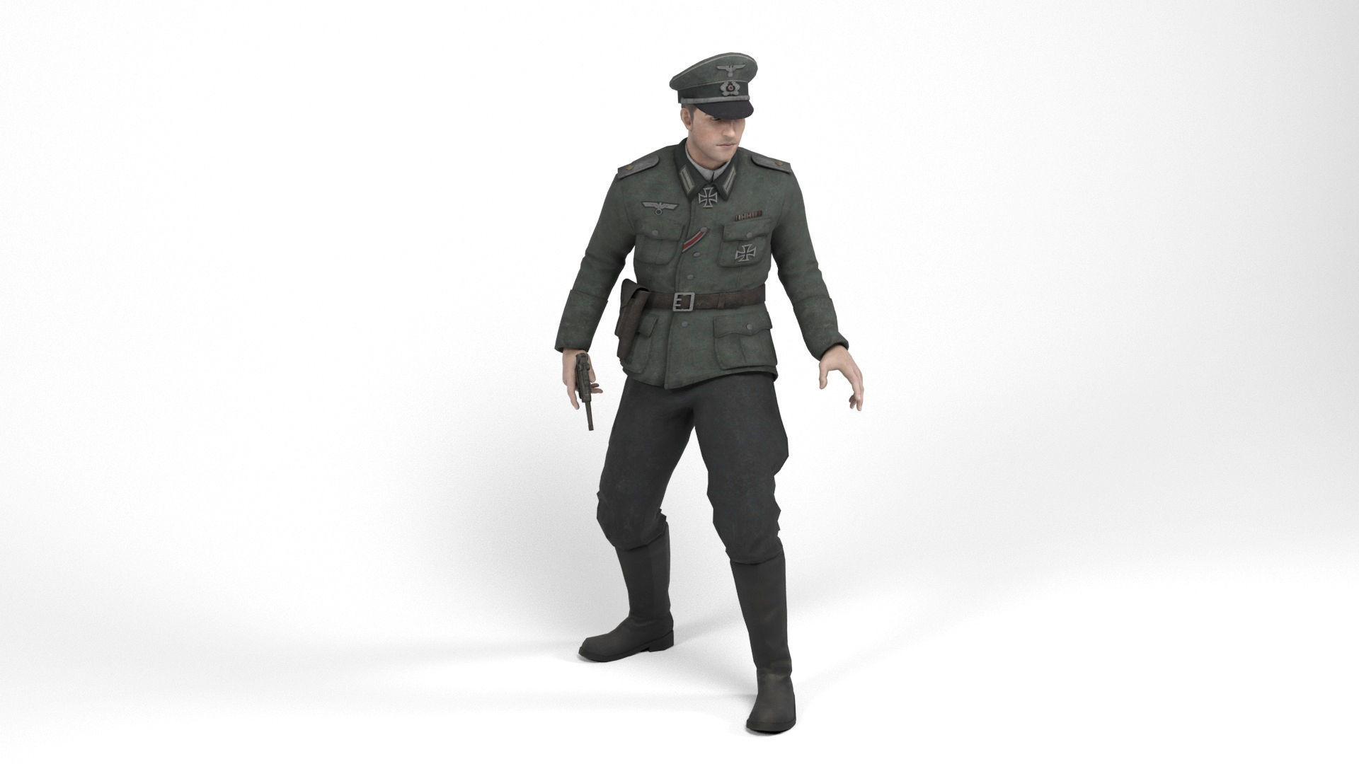 German Officer Low-poly 3D model_8