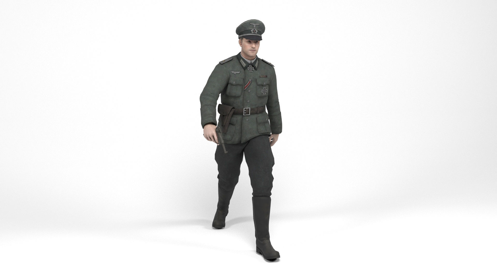 German Officer Low-poly 3D model_9