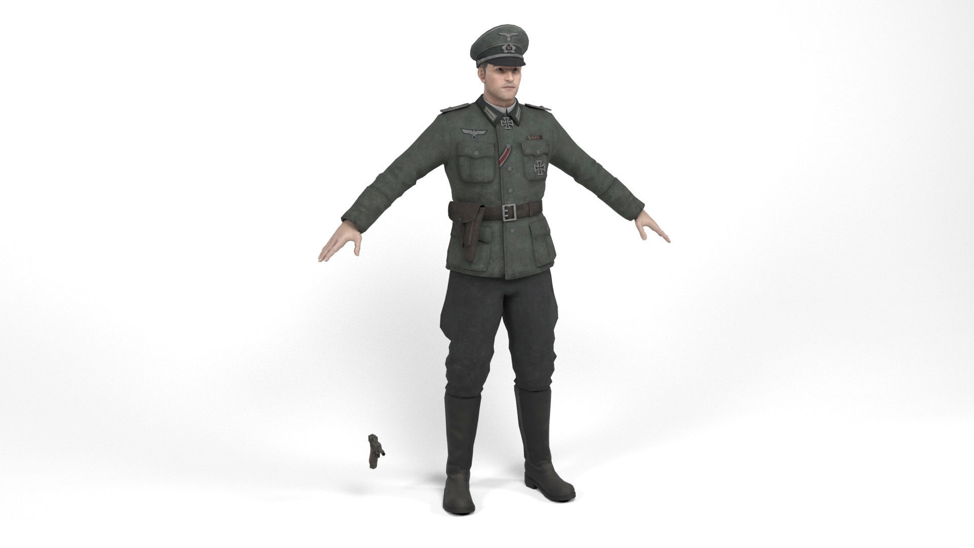 German Officer Low-poly 3D model_1