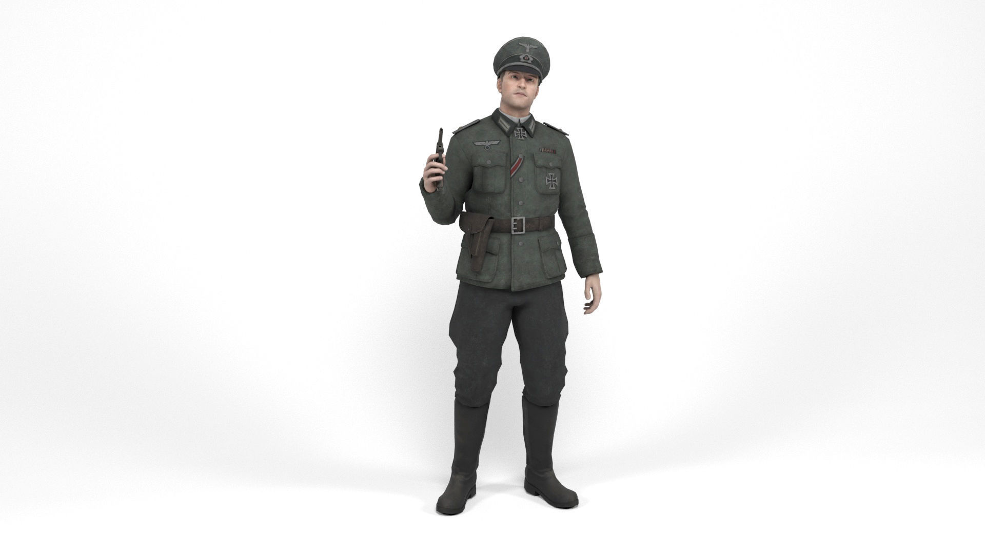 German Officer Low-poly 3D model_7