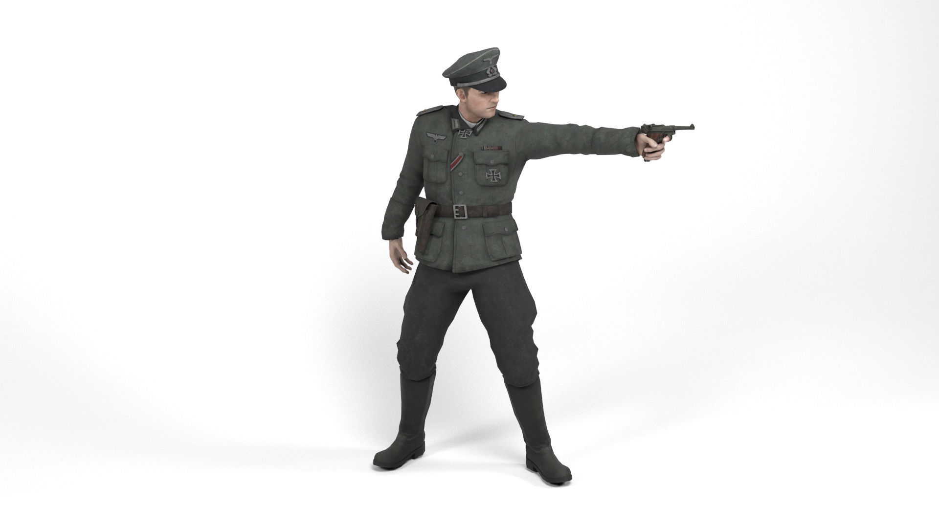 German Officer Low-poly 3D model_11