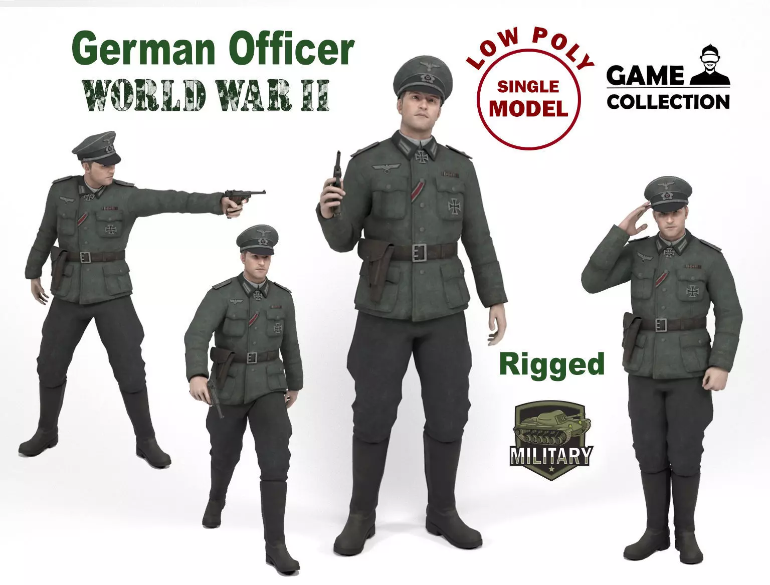 German Officer Low-poly 3D model_0