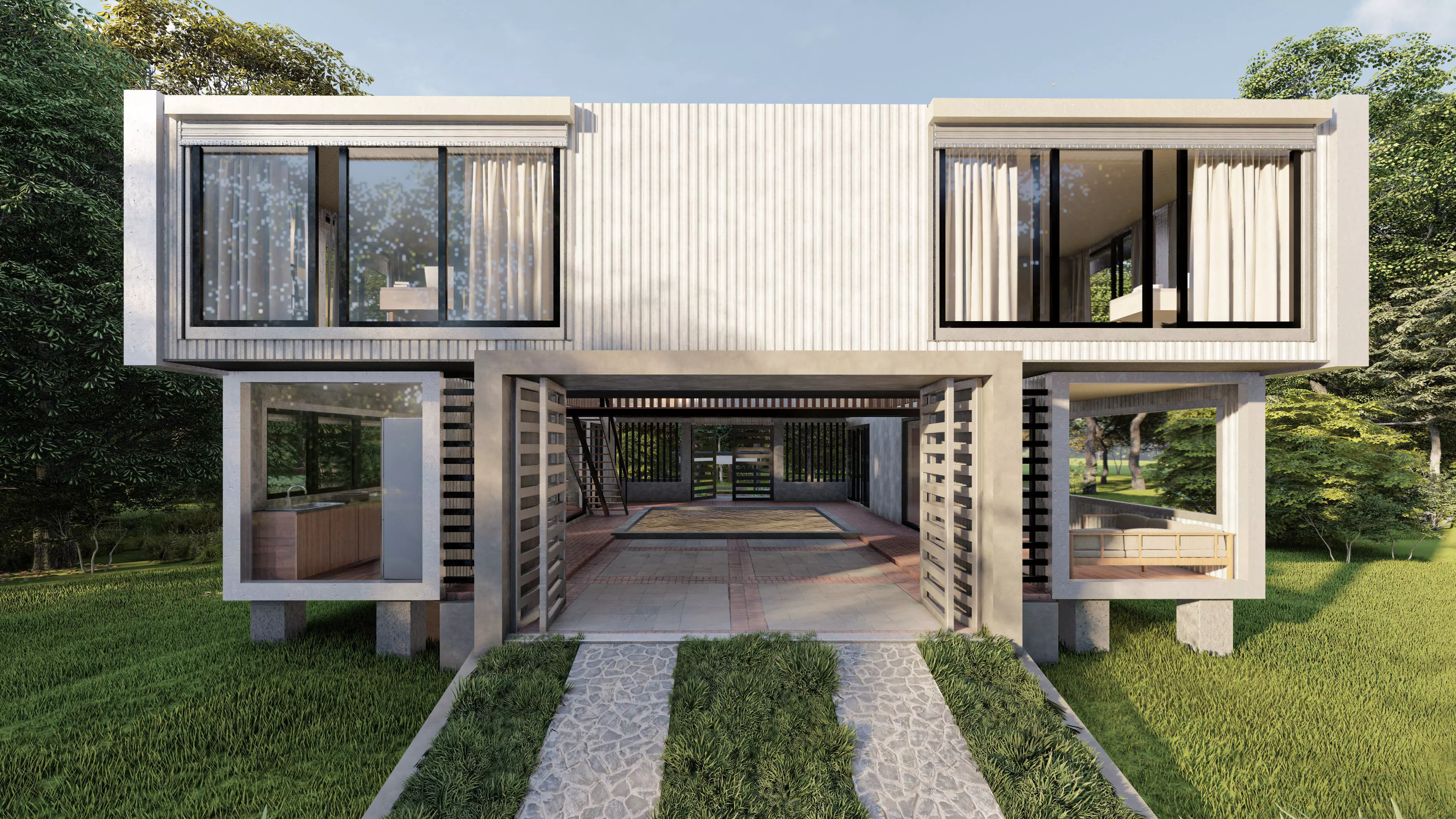 40 ft Five Container Two Story House 3D Model 3ds Max 3D model_0