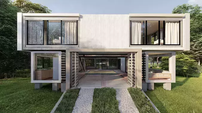 40 ft Five Container Two Story House 3D Model 3ds Max 3D model