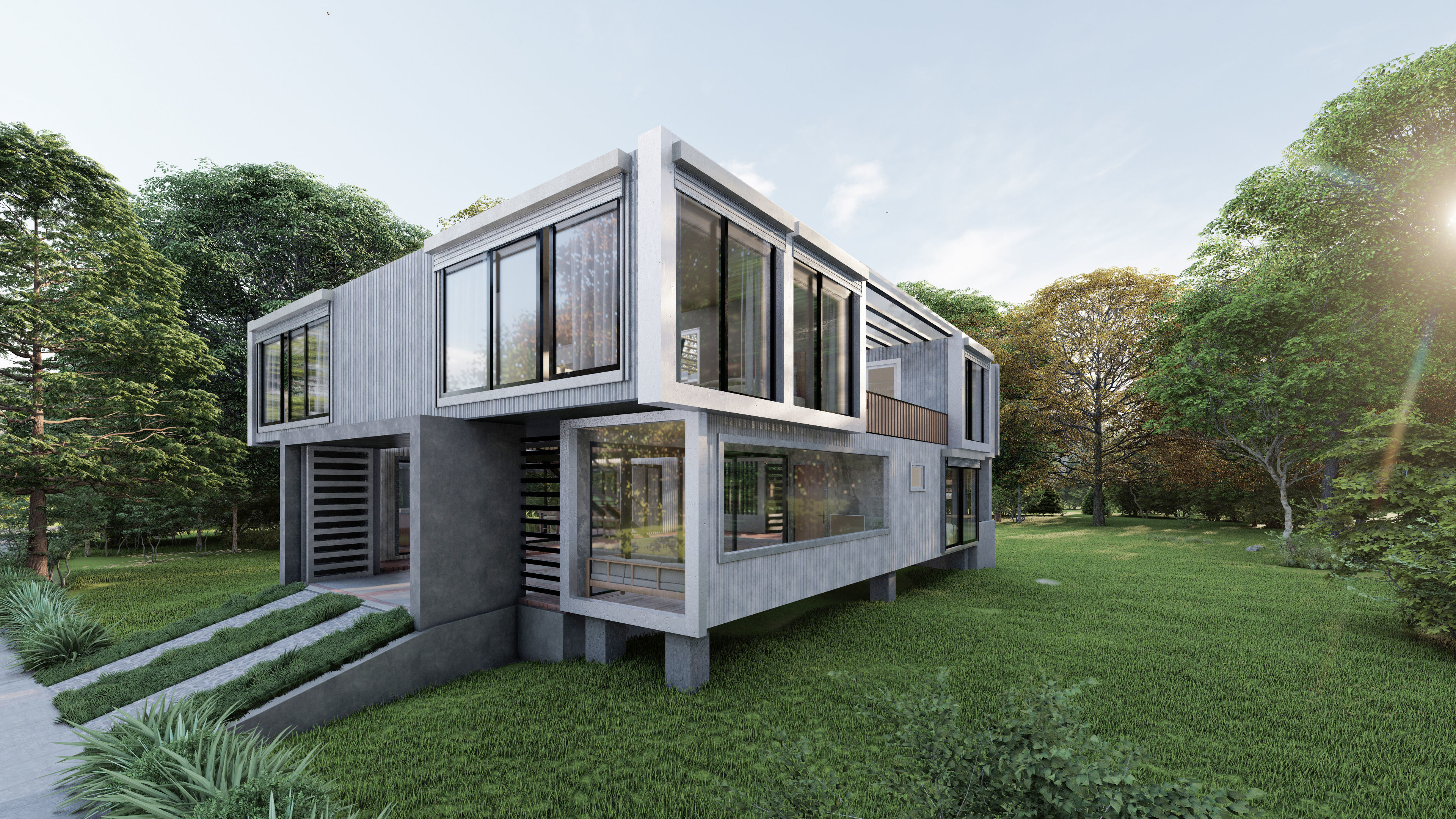 40 ft Five Container Two Story House 3D Model 3ds Max 3D model_4