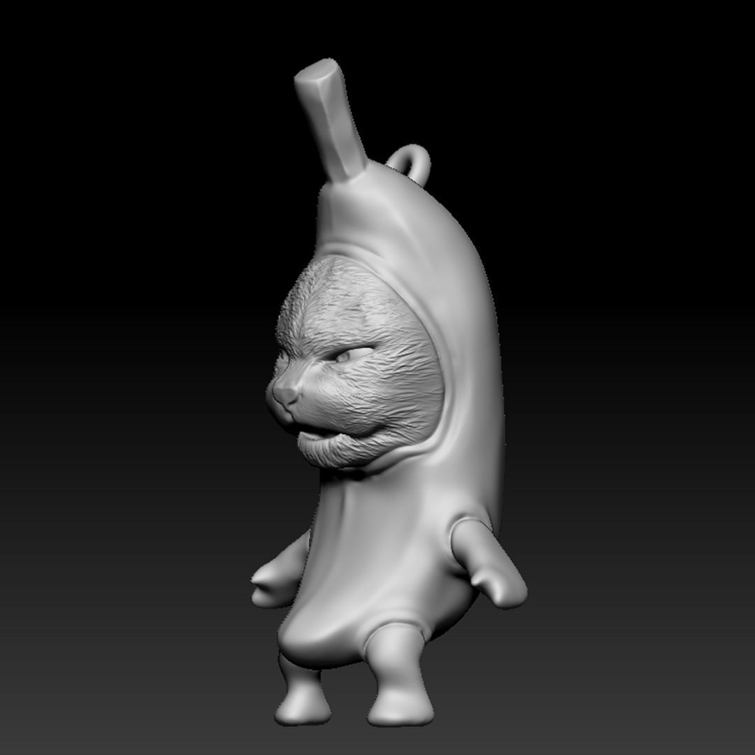 Banana Cat Normal Expression Key Chain Key ring 3D Printable 3D print model_3