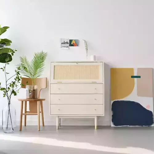 Bund Woody White Rattan 3-Drawer Dresser