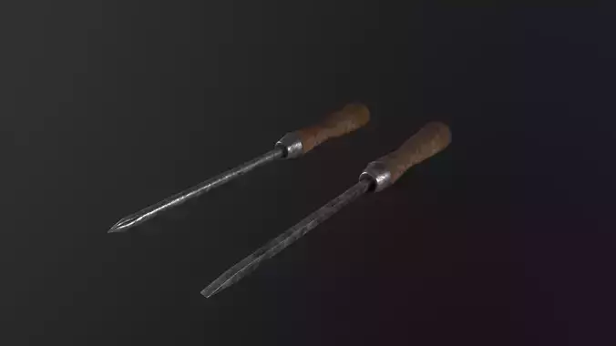 Old Flathead and Phillips Screwdrivers 3D Model