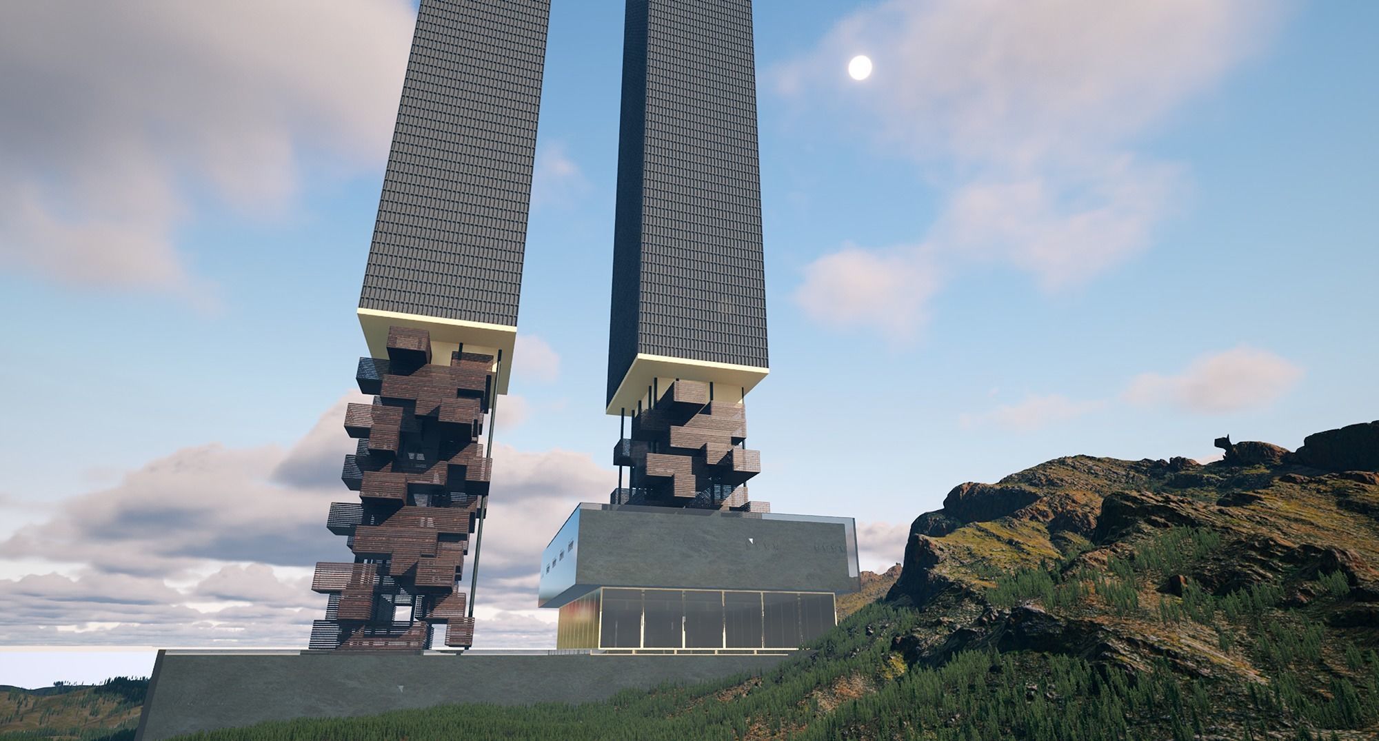 Skyscraper Future building Low-poly 3D model_2