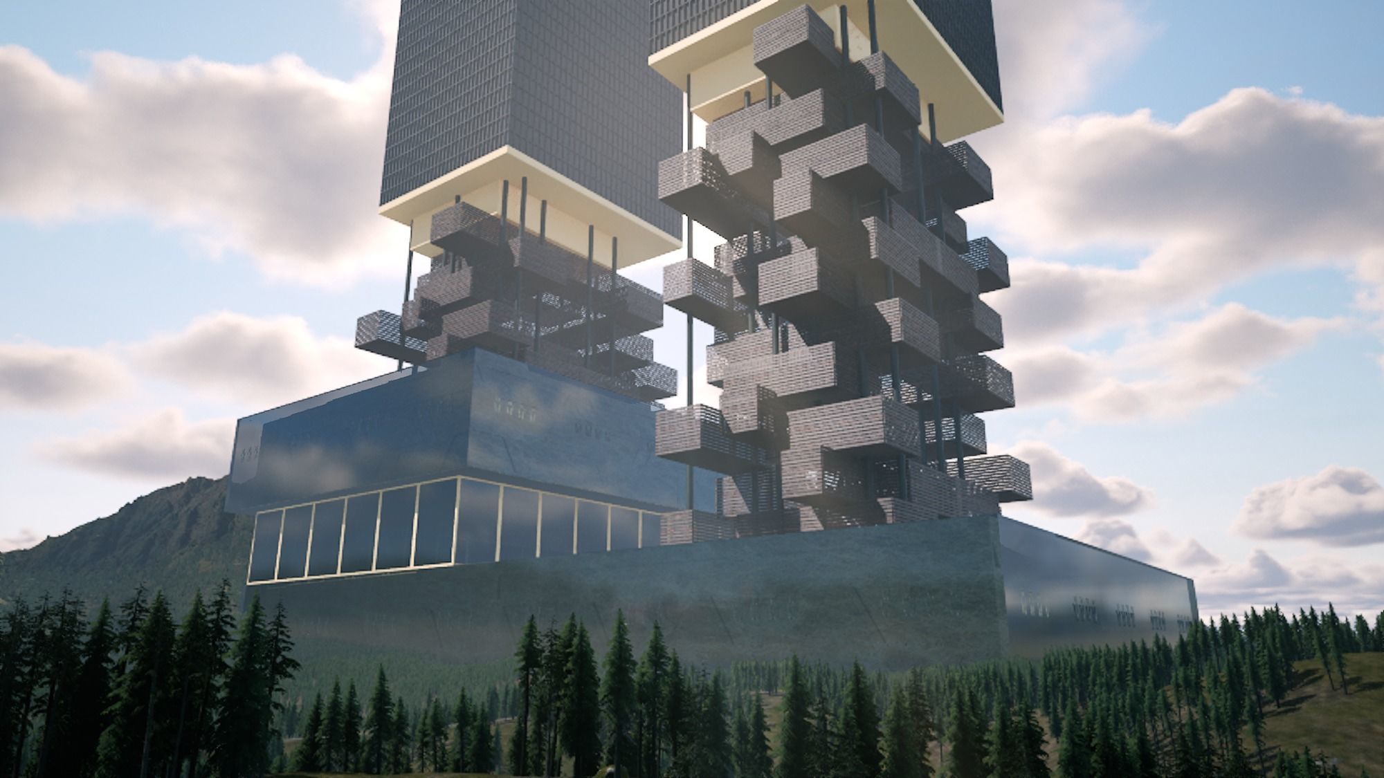 Skyscraper Future building Low-poly 3D model_4