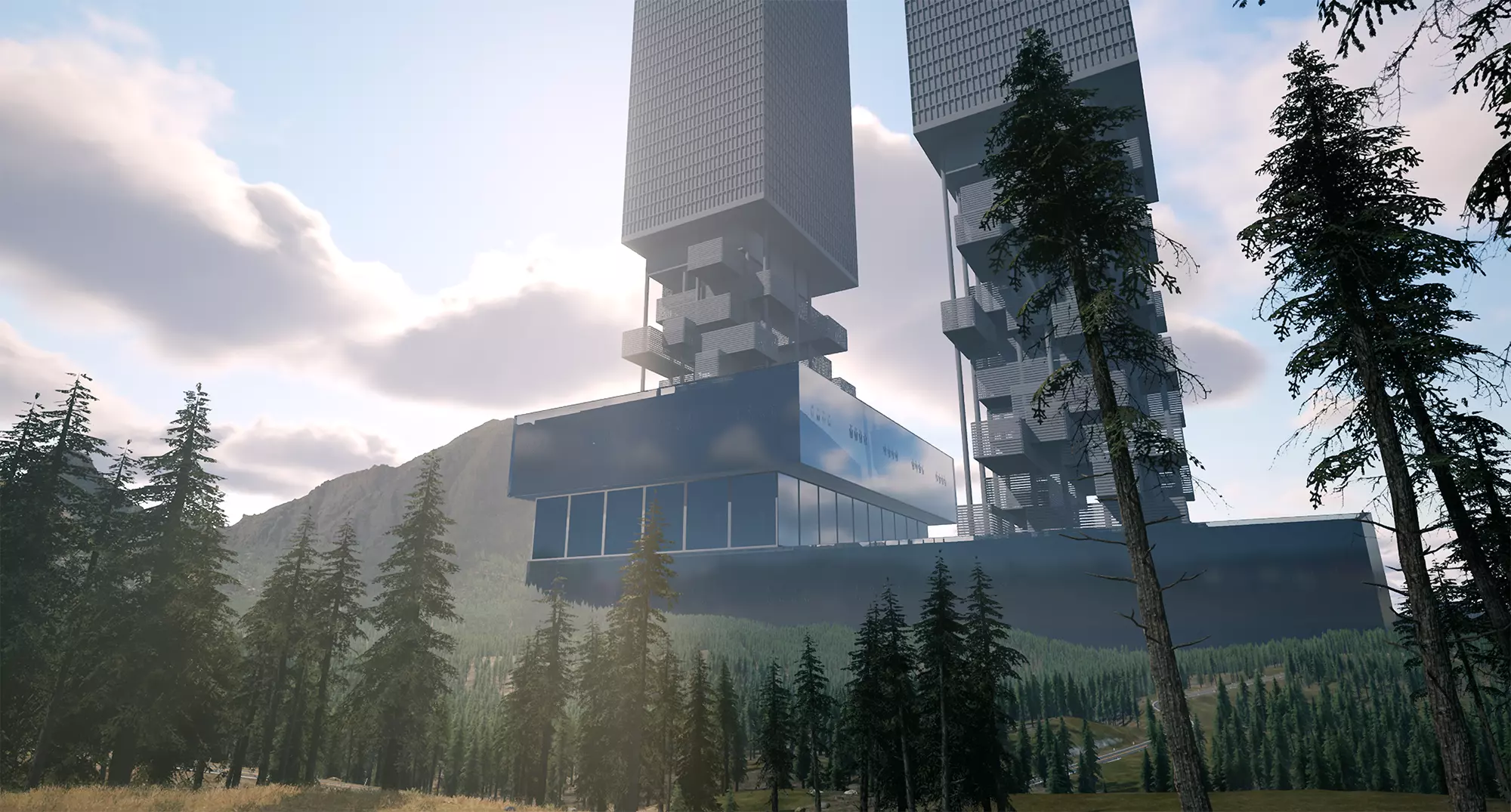 Skyscraper Future building Low-poly 3D model_0