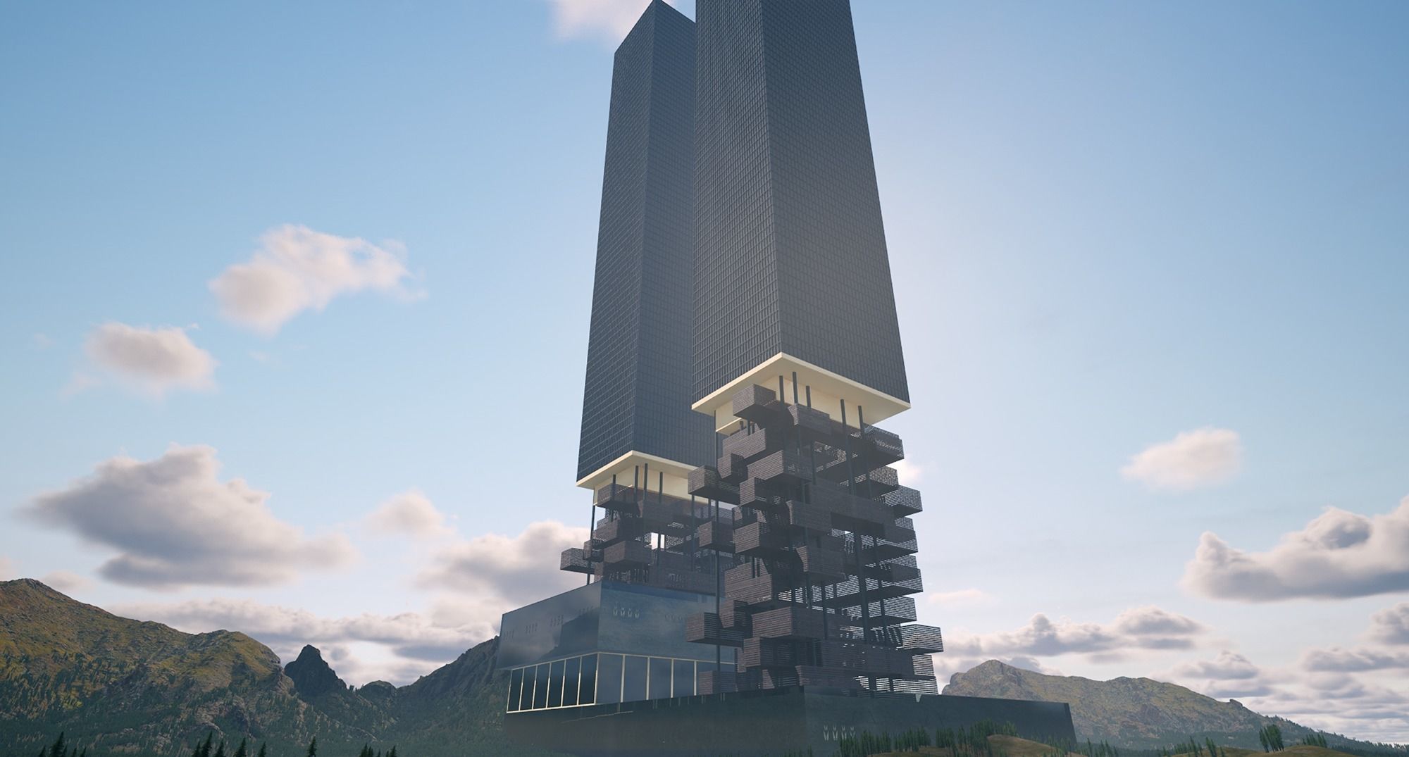 Skyscraper Future building Low-poly 3D model_1