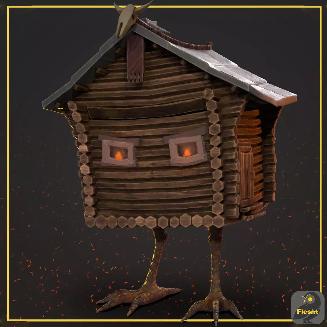 Hut on chicken legs stylized  Low-poly 3D model_0