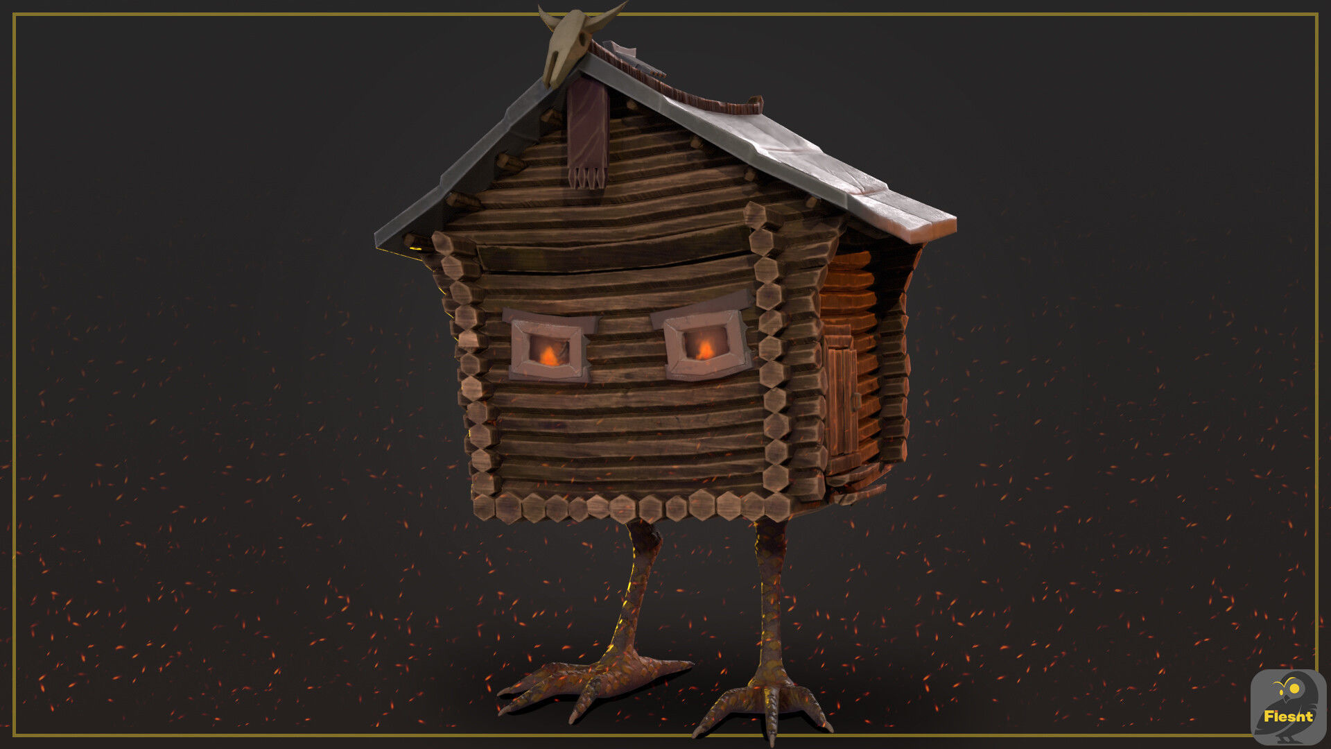 Hut on chicken legs stylized  Low-poly 3D model_3