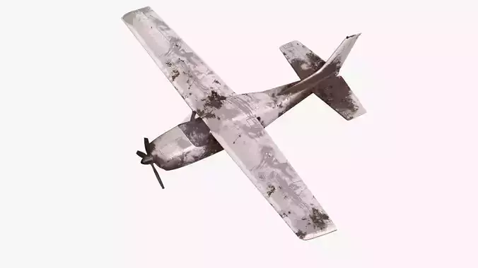 White realistic destroyed propeller plane
