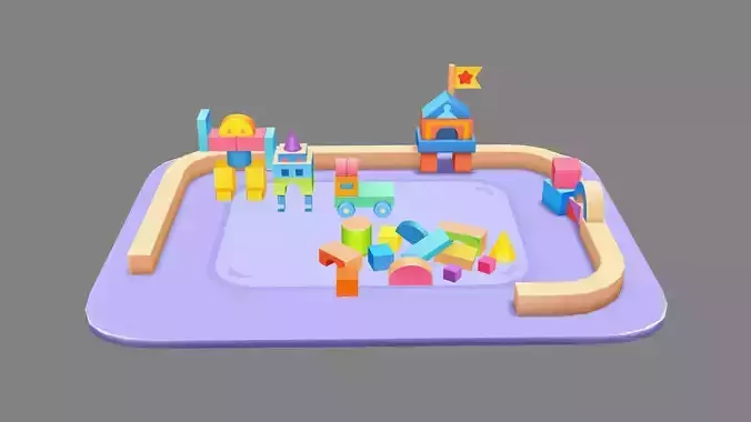 A bunch of building block toys