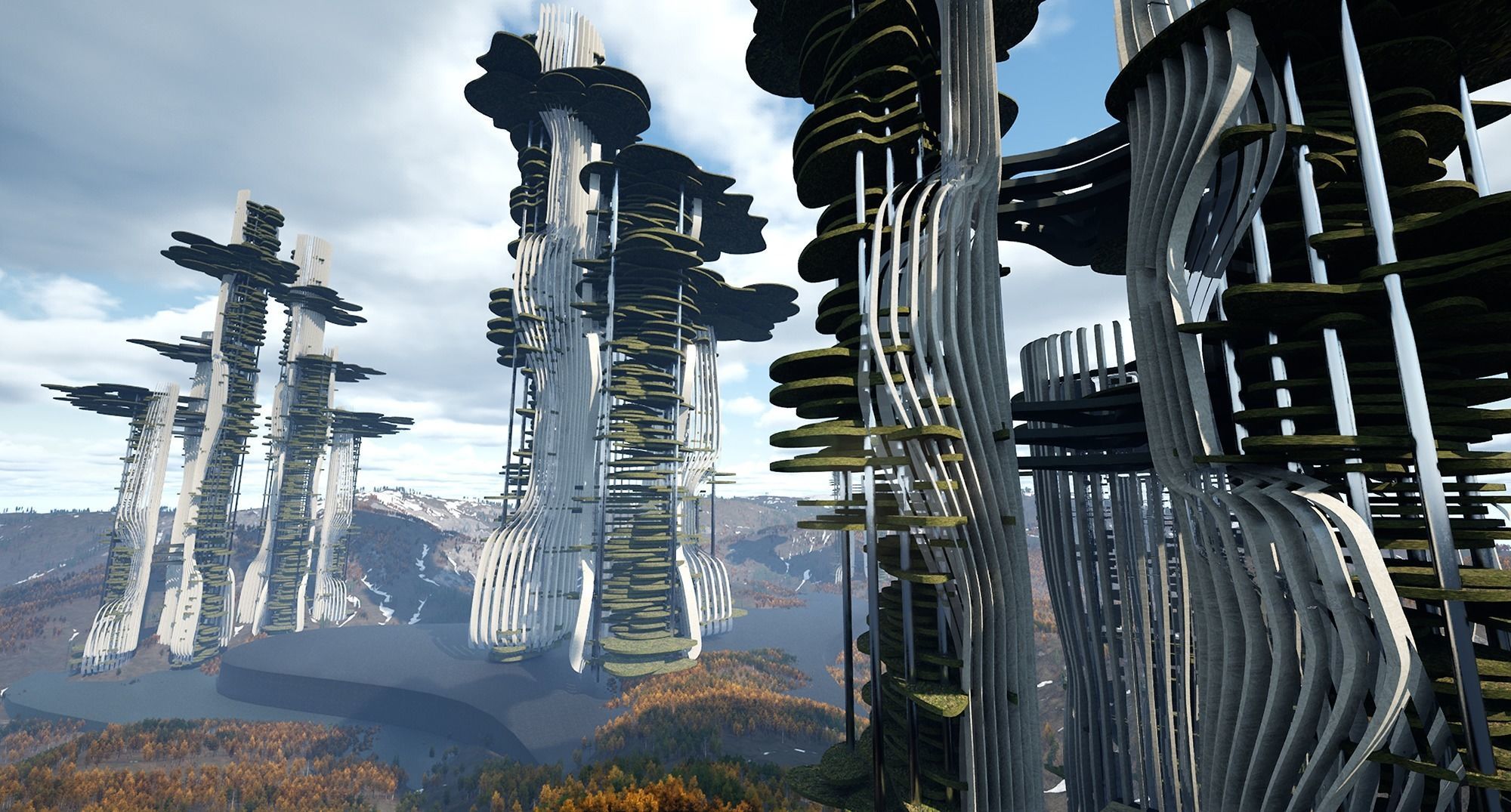 Skyscraper building of the future Low-poly 3D model_1