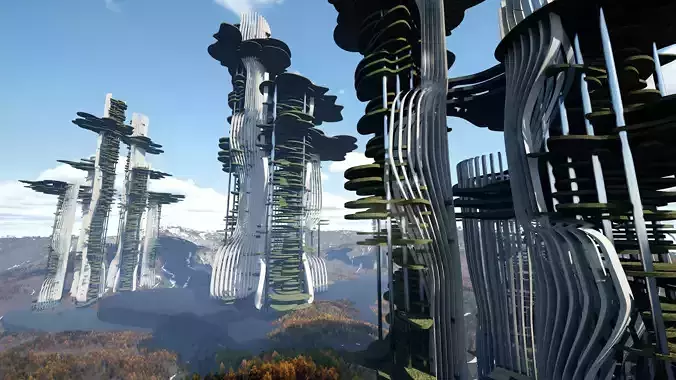 Skyscraper building of the future Low-poly 3D model