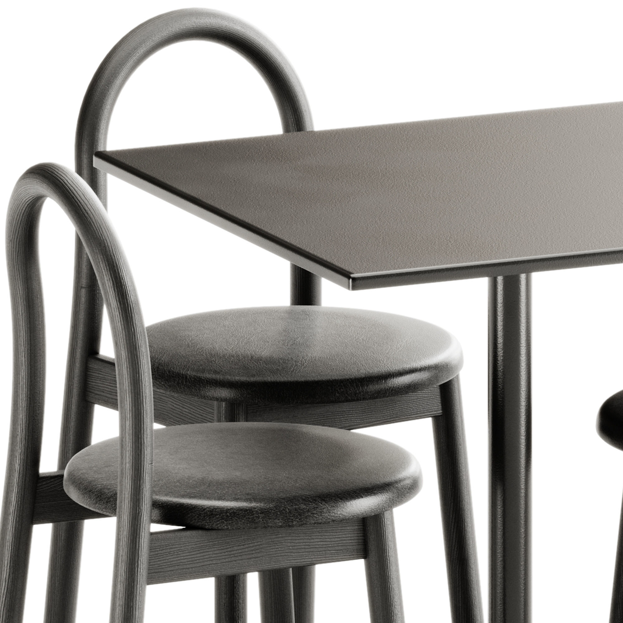 Bobby Upholstered Chair and Linear Steel Cafe Table by Muuto 3D model_2