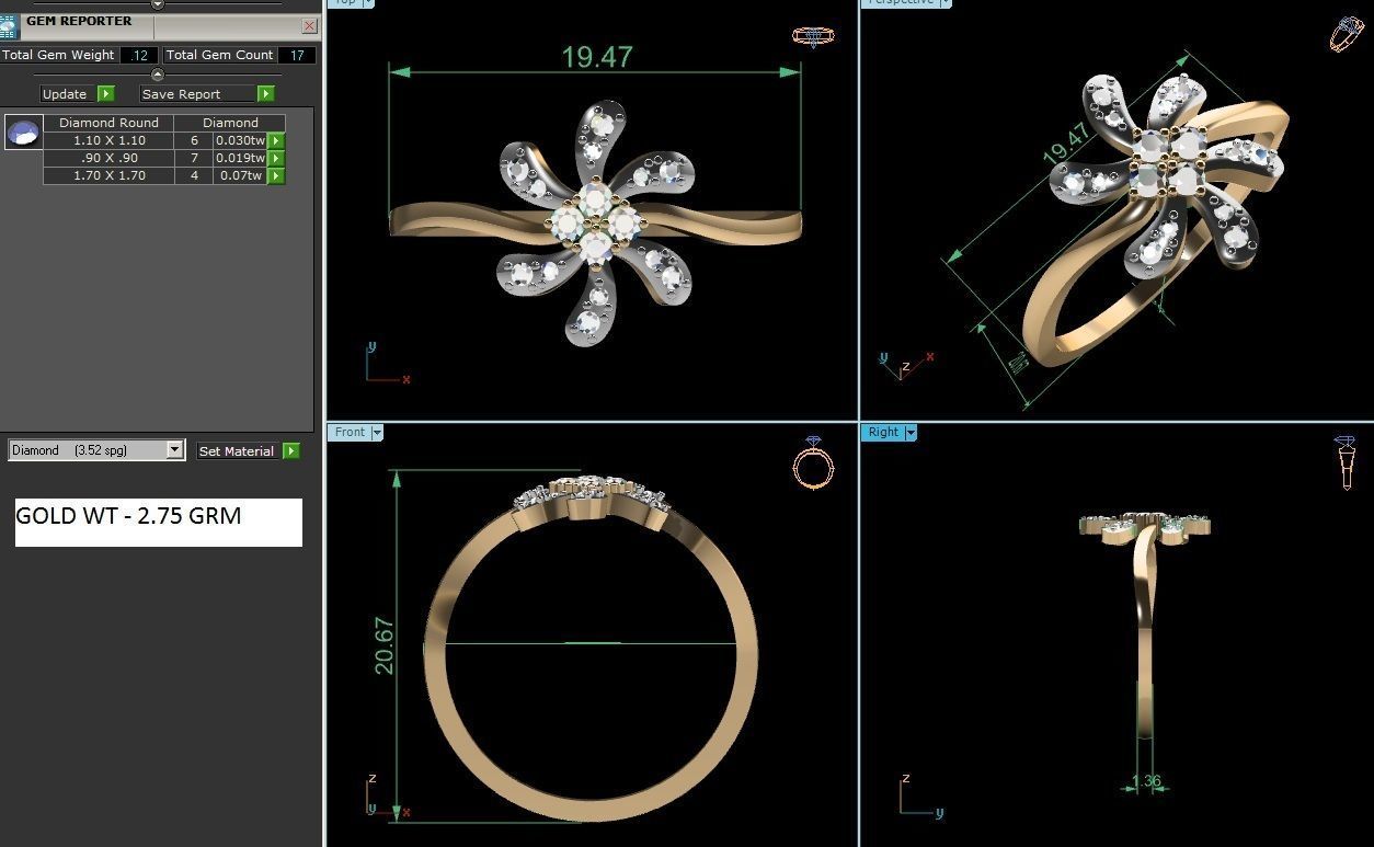 Diamond Ring For Women 3d Print Model 3D print model_3