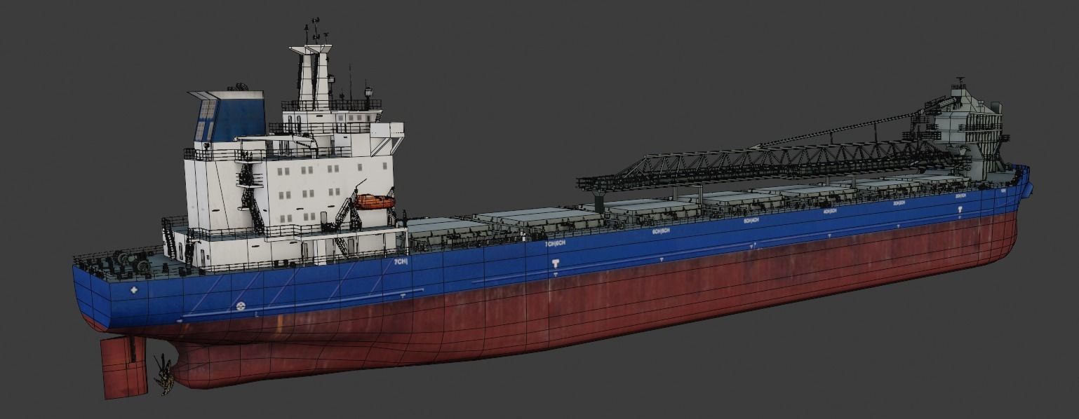 Self-unloading bulk carrier 3D model Low-poly 3D model_9