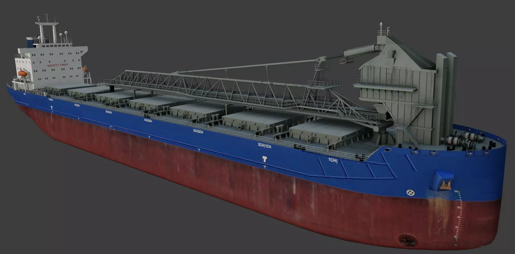 Self-unloading bulk carrier 3D model Low-poly 3D model_0