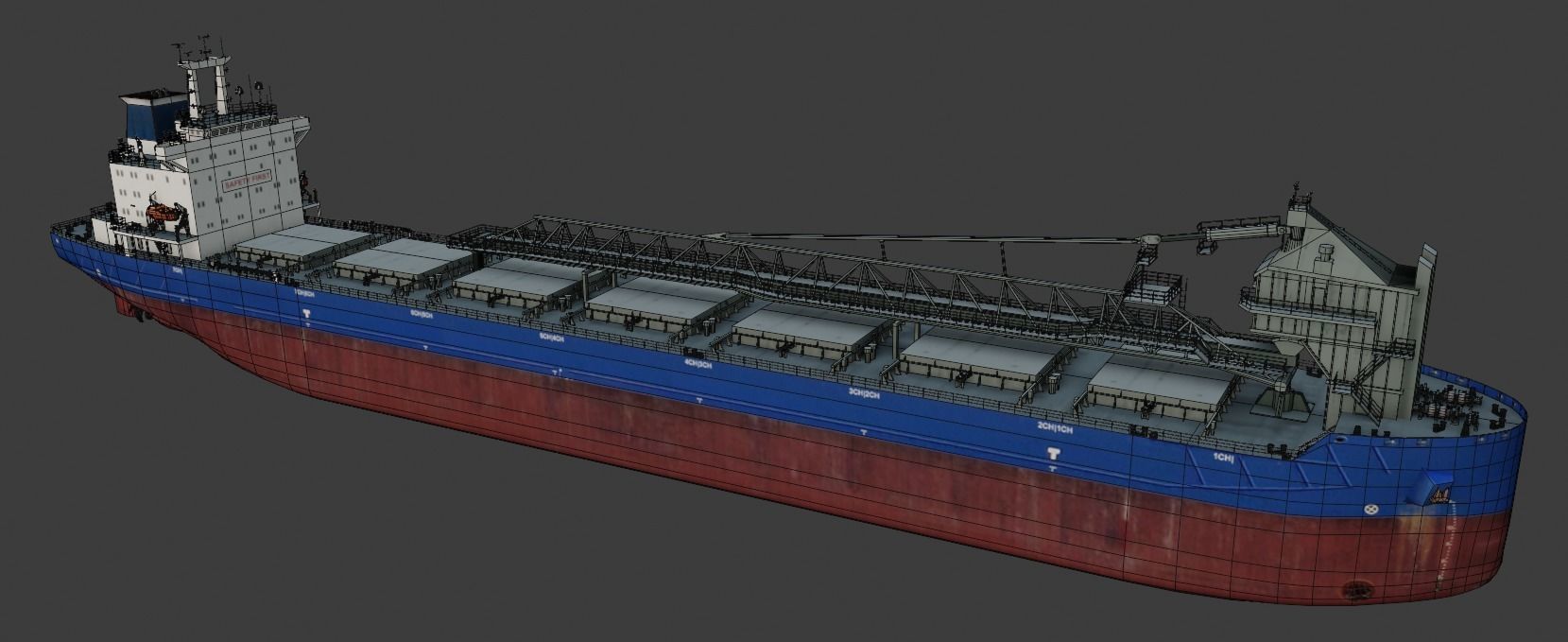 Self-unloading bulk carrier 3D model Low-poly 3D model_1