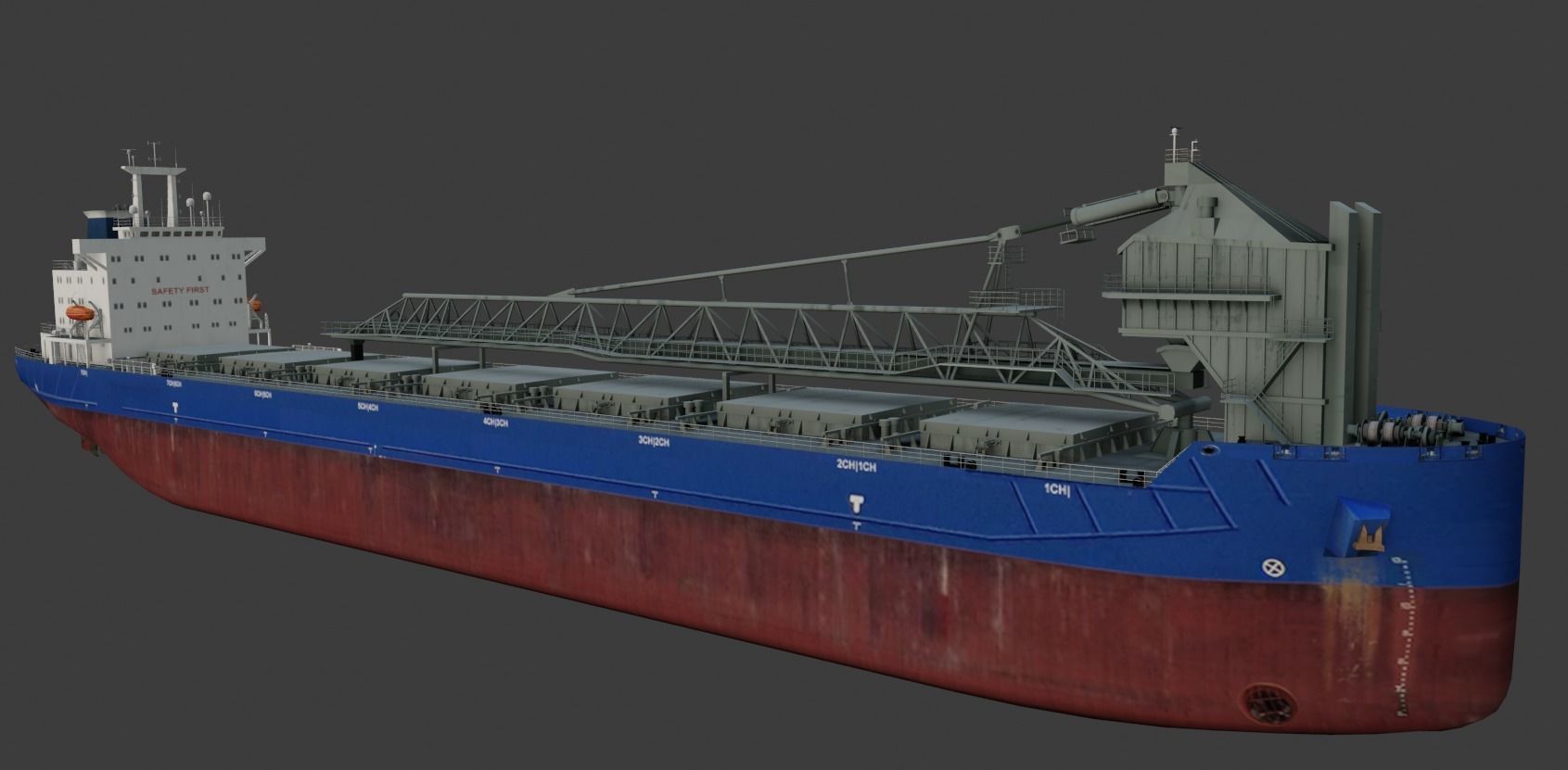 Self-unloading bulk carrier 3D model Low-poly 3D model_5
