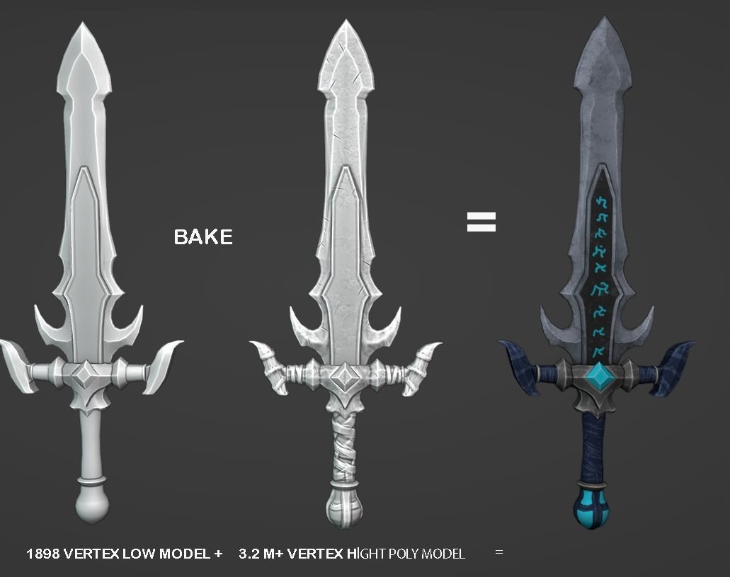 game ready fantastic sword Low-poly 3D model_2