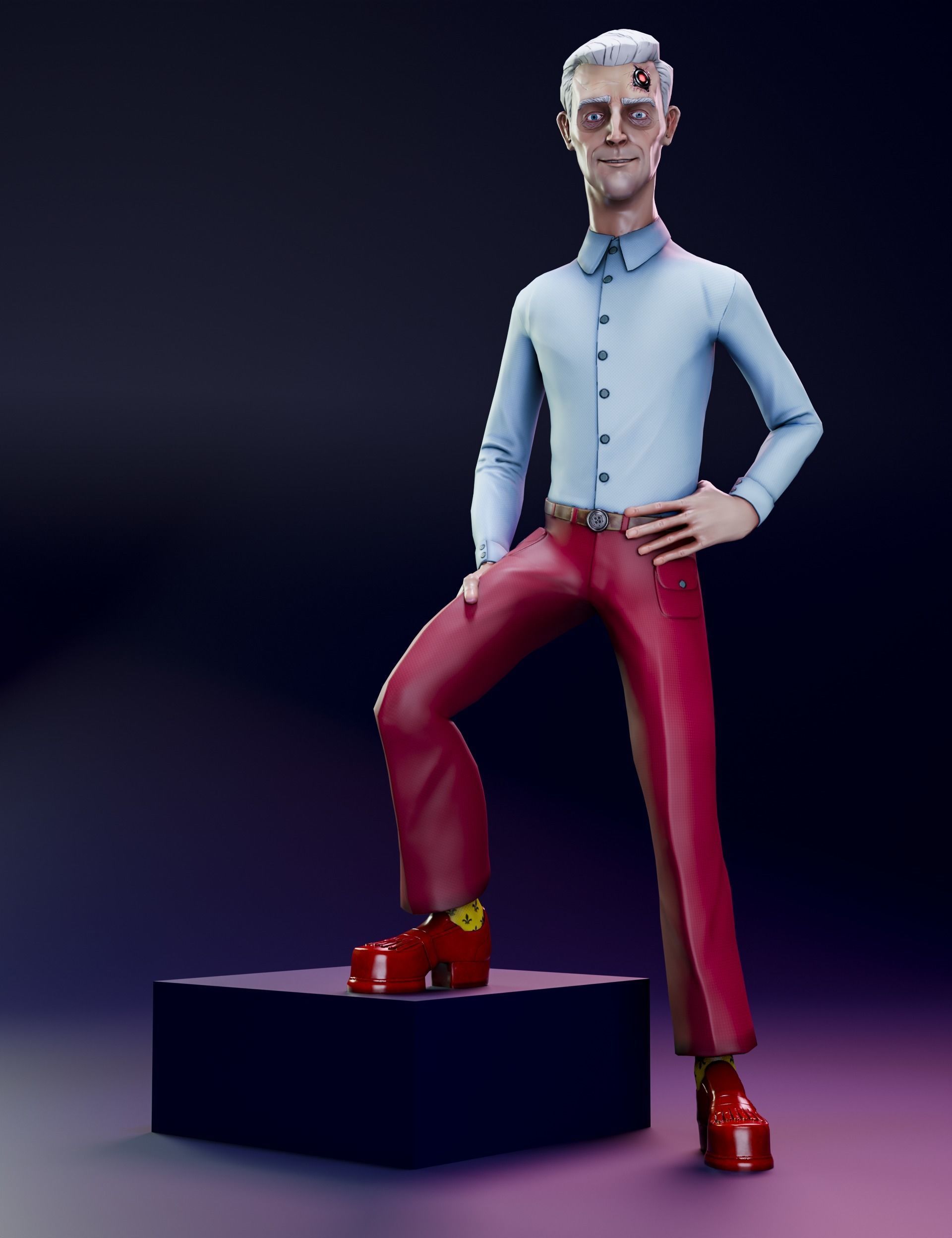 Cyberpunk character in 80s style - LowPoly - GameReady - Riged Low-poly 3D model_1