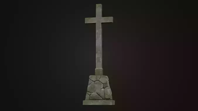 Old Mossy Stone Cross Low-poly 3D model