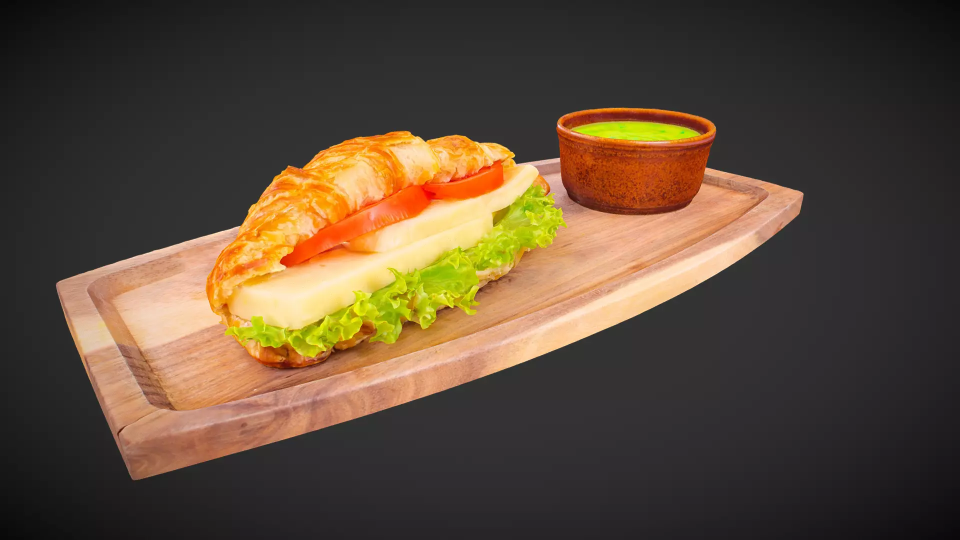Croissant with Cheese Salad Tomato - 3D model for AR 3D model