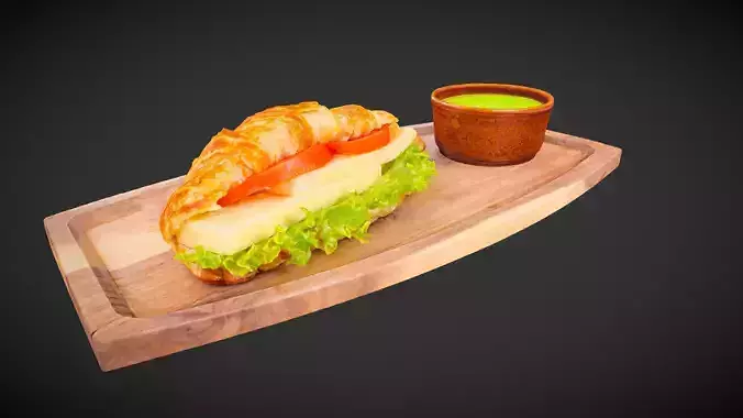 Croissant with Cheese Salad Tomato - 3D model for AR 