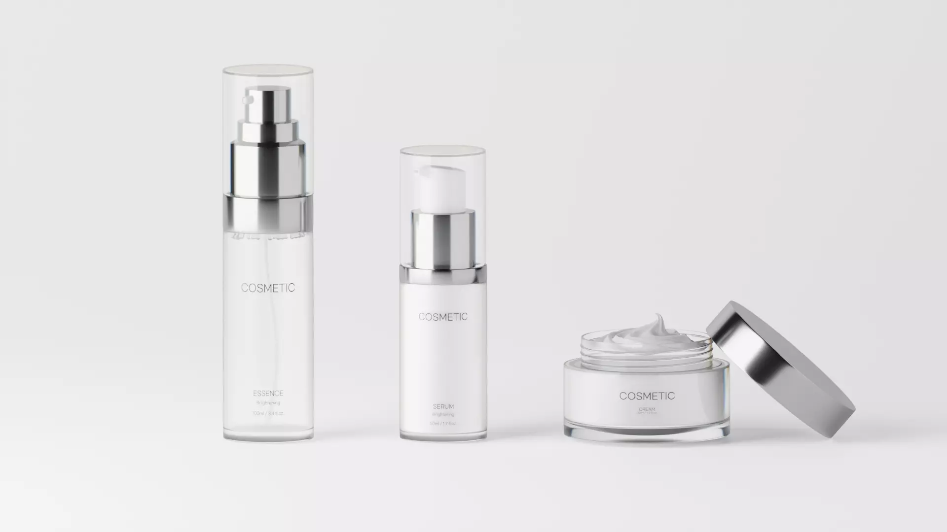 Photorealism cosmetic 3D mockup - essence serum cream 3D model
