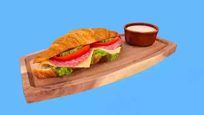 Croissant with salami tomato cheese salad for AR obj gltf usdz 3D model
