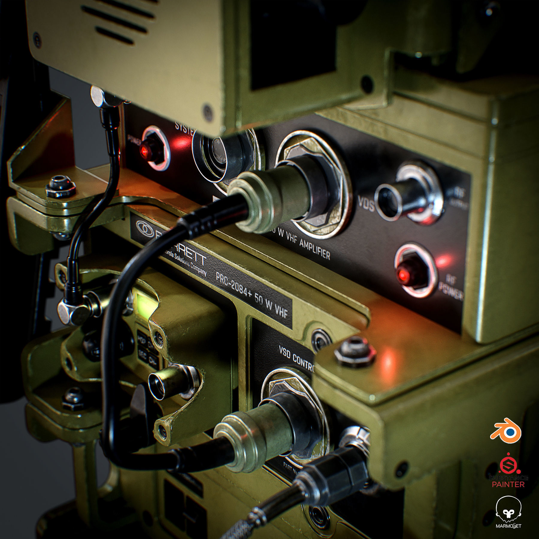 Military VHF Radio Low-poly 3D model_7