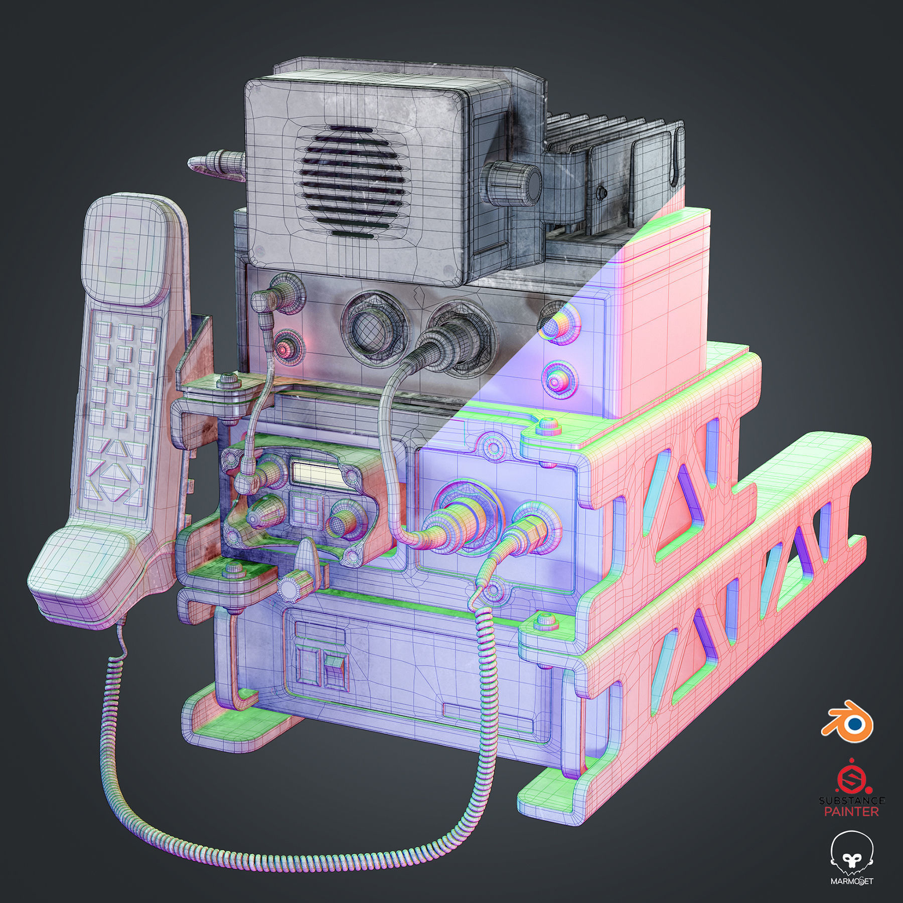 Military VHF Radio Low-poly 3D model_10